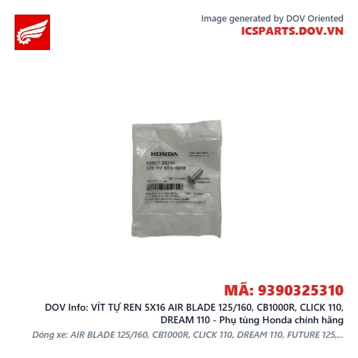 VÍT TỰ REN 5X16 AIR BLADE 125/160, CB1000R, CLICK 110, DREAM 110 - Phụ tùng Honda chính hãng