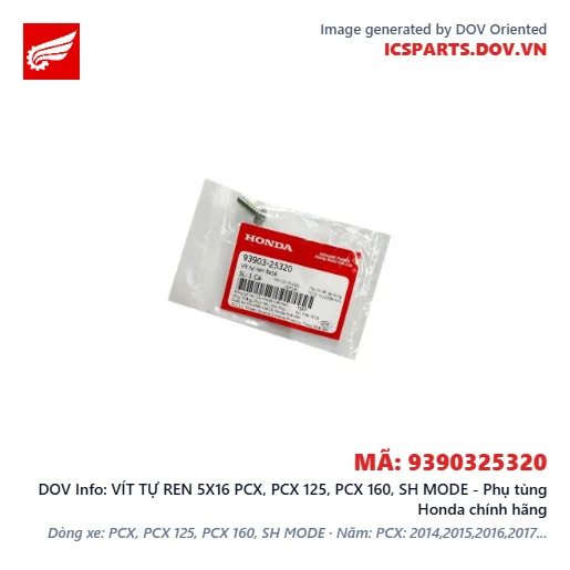 VÍT TỰ REN 5X16 PCX, PCX 125, PCX 160, SH MODE - Phụ tùng Honda chính hãng