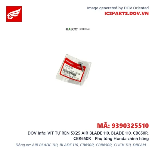 VÍT TỰ REN 5X25 AIR BLADE 110, BLADE 110, CB650R, CBR650R - Phụ tùng Honda chính hãng