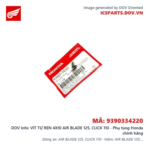 VÍT TỰ REN 4X10 AIR BLADE 125, CLICK 110 - Phụ tùng Honda chính hãng