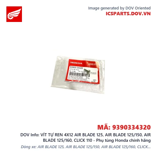 VÍT TỰ REN 4X12 AIR BLADE 125, AIR BLADE 125/150, AIR BLADE 125/160, CLICK 110 - Phụ tùng Honda chính hãng
