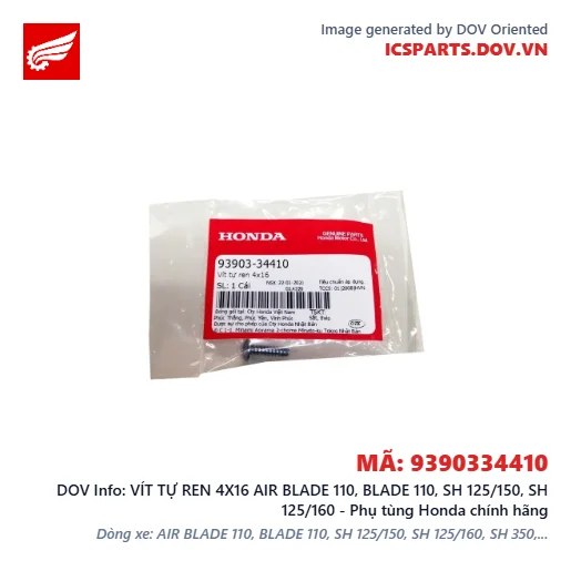 VÍT TỰ REN 4X16 AIR BLADE 110, BLADE 110, SH 125/150, SH 125/160 - Phụ tùng Honda chính hãng