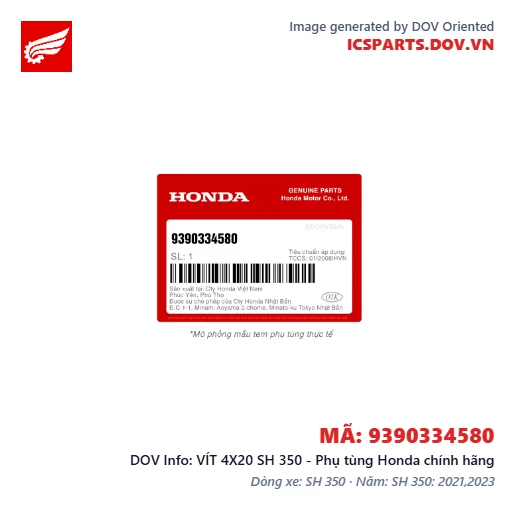 VÍT 4X20 SH 350 - Phụ tùng Honda chính hãng