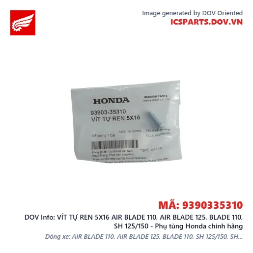 VÍT TỰ REN 5X16 AIR BLADE 110, AIR BLADE 125, BLADE 110, SH 125/150 - Phụ tùng Honda chính hãng