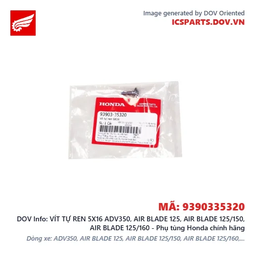 VÍT TỰ REN 5X16 ADV350, AIR BLADE 125, AIR BLADE 125/150, AIR BLADE 125/160 - Phụ tùng Honda chính hãng