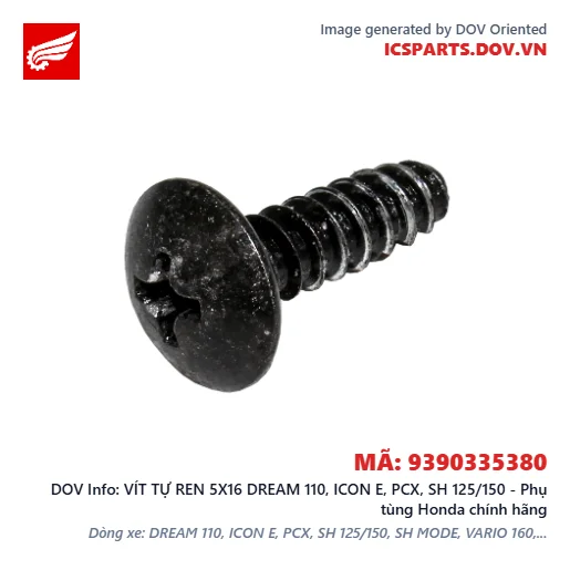 VÍT TỰ REN 5X16 DREAM 110, ICON E, PCX, SH 125/150 - Phụ tùng Honda chính hãng