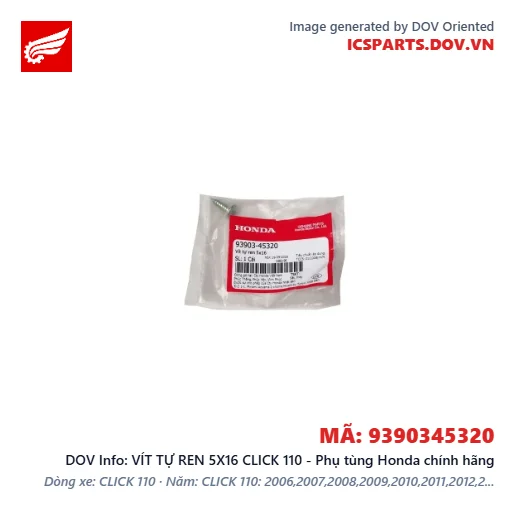 VÍT TỰ REN 5X16 CLICK 110 - Phụ tùng Honda chính hãng