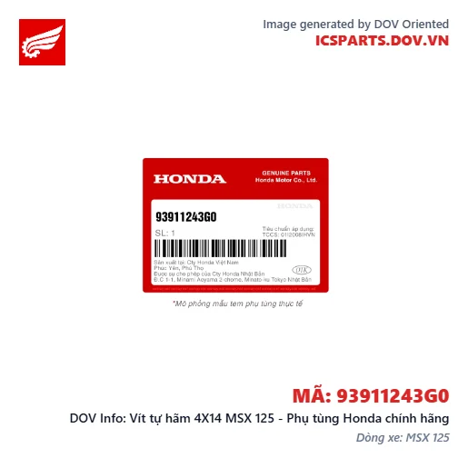 Vít tự hãm 4X14 MSX 125 - Phụ tùng Honda chính hãng