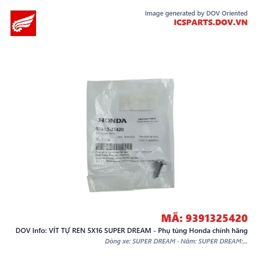 VÍT TỰ REN 5X16 SUPER DREAM - Phụ tùng Honda chính hãng