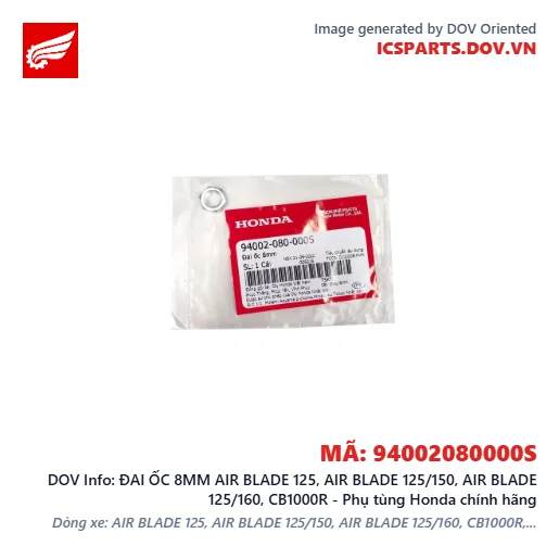 ĐAI ỐC 8MM AIR BLADE 125, AIR BLADE 125/150, AIR BLADE 125/160, CB1000R - Phụ tùng Honda chính hãng