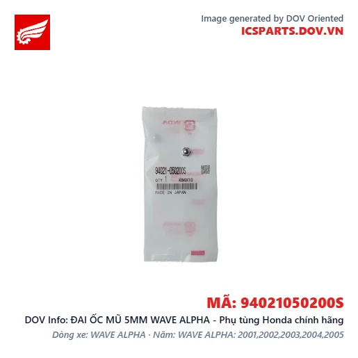 ĐAI ỐC MŨ 5MM WAVE ALPHA - Phụ tùng Honda chính hãng