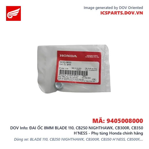 ĐAI ỐC 8MM BLADE 110, CB250 NIGHTHAWK, CB300R, CB350 H'NESS - Phụ tùng Honda chính hãng