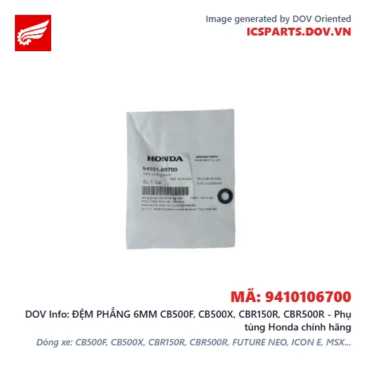 ĐỆM PHẲNG 6MM CB500F, CB500X, CBR150R, CBR500R - Phụ tùng Honda chính hãng