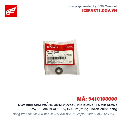 ĐỆM PHẲNG 8MM ADV350, AIR BLADE 125, AIR BLADE 125/150, AIR BLADE 125/160 - Phụ tùng Honda chính hãng