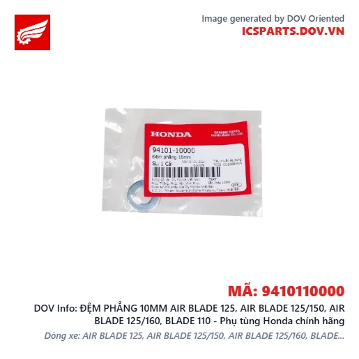 ĐỆM PHẲNG 10MM AIR BLADE 125, AIR BLADE 125/150, AIR BLADE 125/160, BLADE 110 - Phụ tùng Honda chính hãng