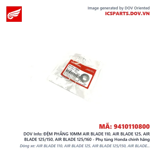 ĐỆM PHẲNG 10MM AIR BLADE 110, AIR BLADE 125, AIR BLADE 125/150, AIR BLADE 125/160 - Phụ tùng Honda chính hãng