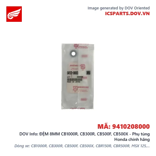 ĐỆM 8MM CB1000R, CB300R, CB500F, CB500X - Phụ tùng Honda chính hãng