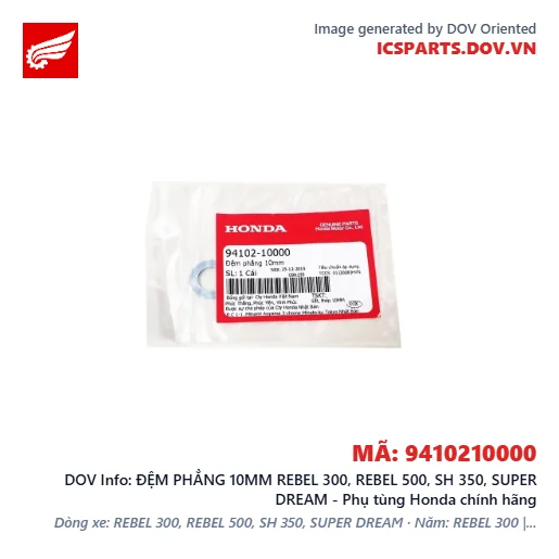 ĐỆM PHẲNG 10MM REBEL 300, REBEL 500, SH 350, SUPER DREAM - Phụ tùng Honda chính hãng