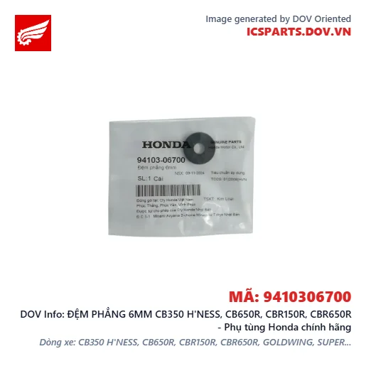 ĐỆM PHẲNG 6MM CB350 H'NESS, CB650R, CBR150R, CBR650R - Phụ tùng Honda chính hãng