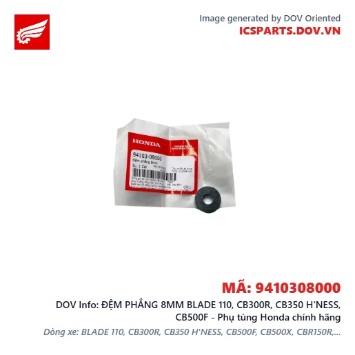 ĐỆM PHẲNG 8MM BLADE 110, CB300R, CB350 H'NESS, CB500F - Phụ tùng Honda chính hãng