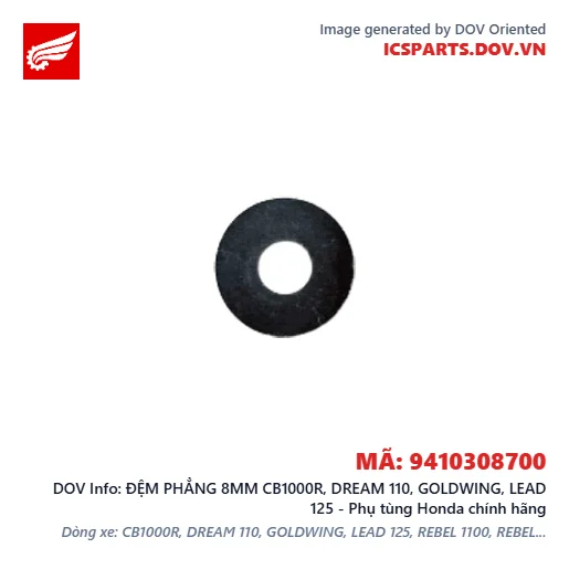 ĐỆM PHẲNG 8MM CB1000R, DREAM 110, GOLDWING, LEAD 125 - Phụ tùng Honda chính hãng