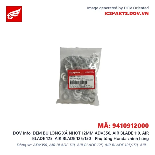 ĐỆM BU LÔNG XẢ NHỚT 12MM ADV350, AIR BLADE 110, AIR BLADE 125, AIR BLADE 125/150 - Phụ tùng Honda chính hãng