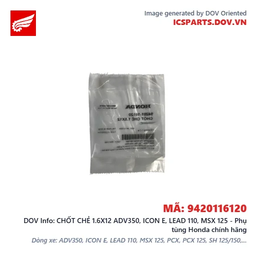 CHỐT CHẺ 1.6X12 ADV350, ICON E, LEAD 110, MSX 125 - Phụ tùng Honda chính hãng