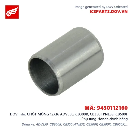 CHỐT MỘNG 12X16 ADV350, CB300R, CB350 H'NESS, CB500F - Phụ tùng Honda chính hãng