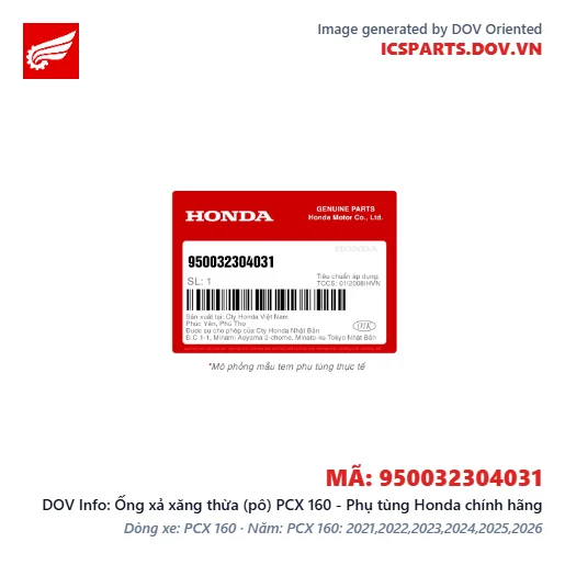 Ống xả xăng thừa (pô) PCX 160 - Phụ tùng Honda chính hãng