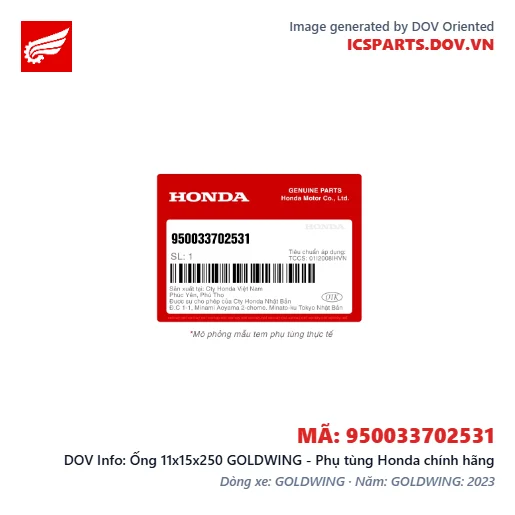 Ống 11x15x250 GOLDWING - Phụ tùng Honda chính hãng