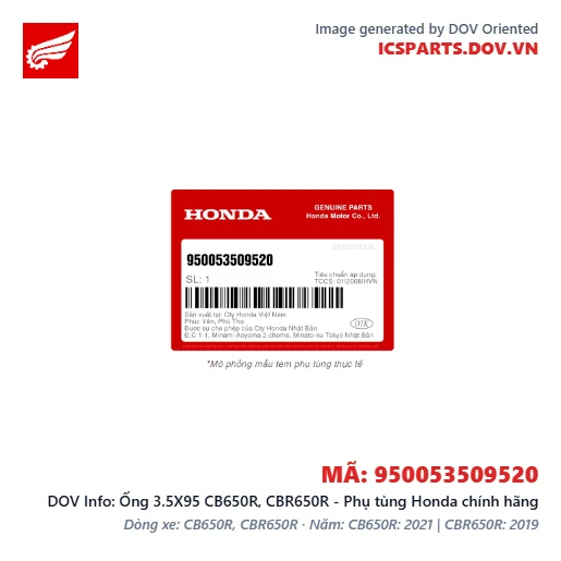 Ống 3.5X95 CB650R, CBR650R - Phụ tùng Honda chính hãng