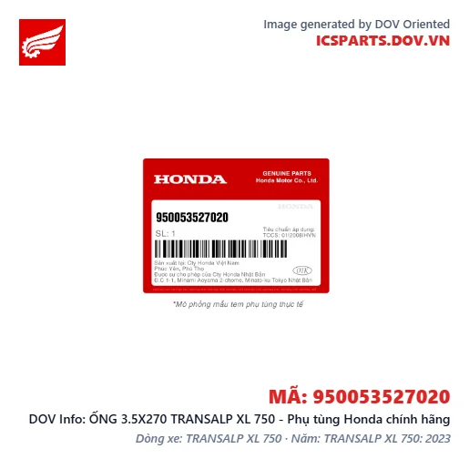 ỐNG 3.5X270 TRANSALP XL 750 - Phụ tùng Honda chính hãng