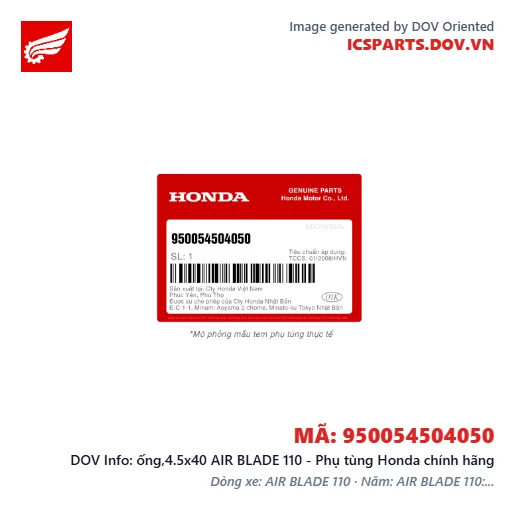 ống,4.5x40 AIR BLADE 110 - Phụ tùng Honda chính hãng