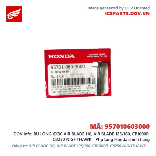BU LÔNG 6X30 AIR BLADE 110, AIR BLADE 125/160, CB1000R, CB250 NIGHTHAWK - Phụ tùng Honda chính hãng