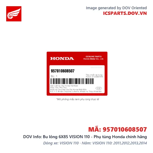 Bu lông 6X85 VISION 110 - Phụ tùng Honda chính hãng