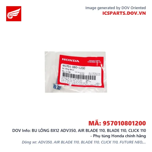 BU LÔNG 8X12 ADV350, AIR BLADE 110, BLADE 110, CLICK 110 - Phụ tùng Honda chính hãng