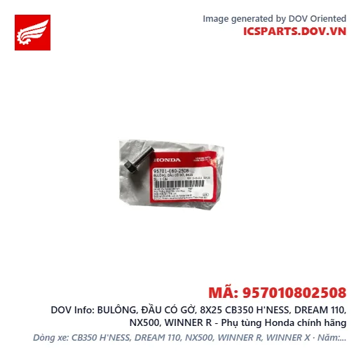 BULÔNG, ĐẦU CÓ GỜ, 8X25 CB350 H'NESS, DREAM 110, NX500, WINNER R - Phụ tùng Honda chính hãng