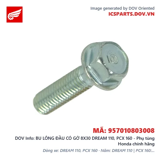 BU LÔNG ĐẦU CÓ GỜ 8X30 DREAM 110, PCX 160 - Phụ tùng Honda chính hãng