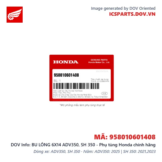 BU LÔNG 6X14 ADV350, SH 350 - Phụ tùng Honda chính hãng