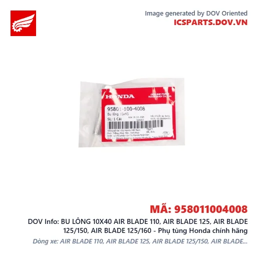BU LÔNG 10X40 AIR BLADE 110, AIR BLADE 125, AIR BLADE 125/150, AIR BLADE 125/160 - Phụ tùng Honda chính hãng