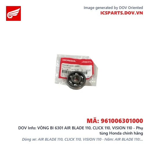 VÒNG BI 6301 AIR BLADE 110, CLICK 110, VISION 110 - Phụ tùng Honda chính hãng