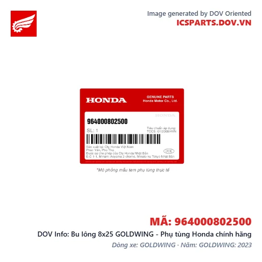 Bu lông 8x25 GOLDWING - Phụ tùng Honda chính hãng