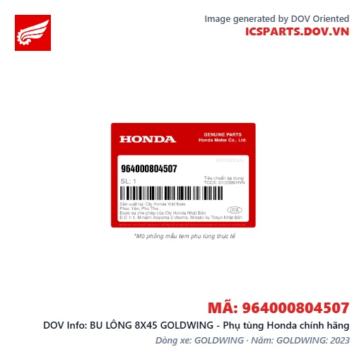 BU LÔNG 8X45 GOLDWING - Phụ tùng Honda chính hãng
