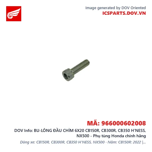 BU-LÔNG ĐẦU CHÌM 6X20 CB150R, CB300R, CB350 H'NESS, NX500 - Phụ tùng Honda chính hãng