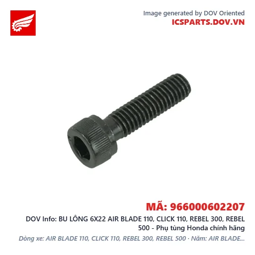 BU LÔNG 6X22 AIR BLADE 110, CLICK 110, REBEL 300, REBEL 500 - Phụ tùng Honda chính hãng