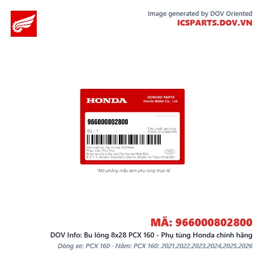 Bu lông 8x28 PCX 160 - Phụ tùng Honda chính hãng