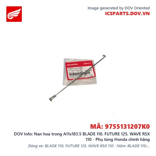Nan hoa trong A11x183.5 BLADE 110, FUTURE 125, WAVE RSX 110 - Phụ tùng Honda chính hãng