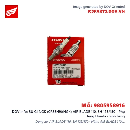 BU GI NGK (CR8EH9)(NGK) AIR BLADE 110, SH 125/150 - Phụ tùng Honda chính hãng