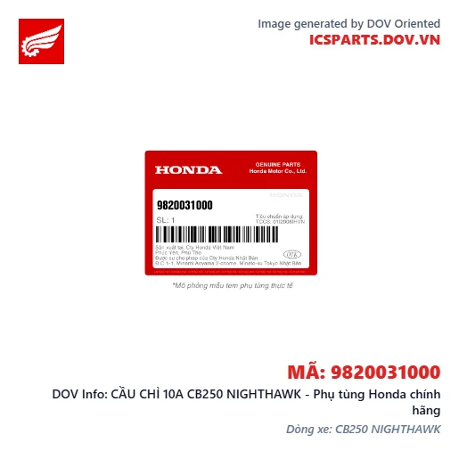 CẦU CHÌ 10A CB250 NIGHTHAWK - Phụ tùng Honda chính hãng