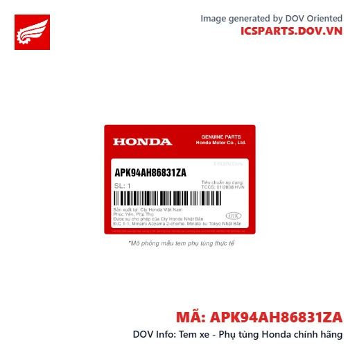 Tem xe - Phụ tùng Honda chính hãng